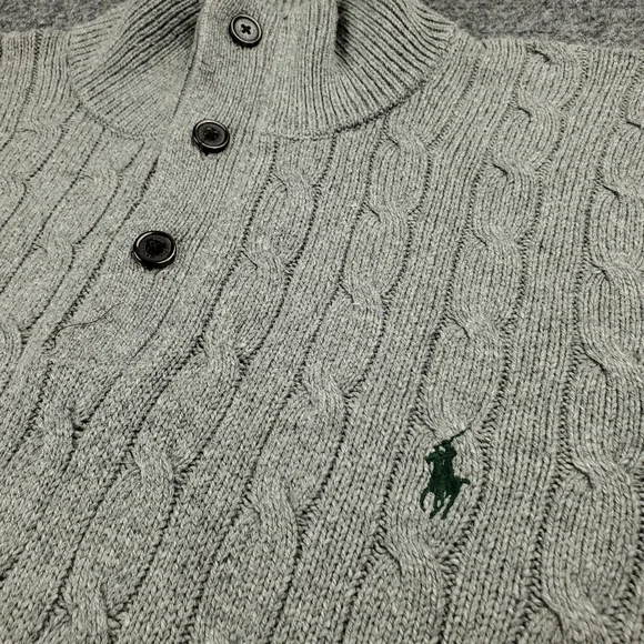 Polo Ralph Lauren Cable Knit Sweater Quarter Zip Mens 2XL 100% Tussah Silk Gray
